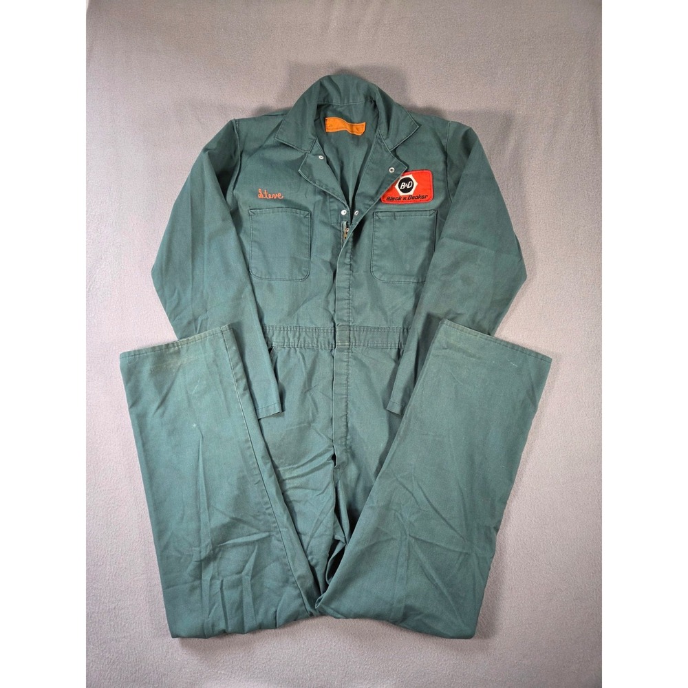 Vintage Red Kap Coveralls Mens 40 L Teal Mechanic Jumpsuit Black Decker Workwear